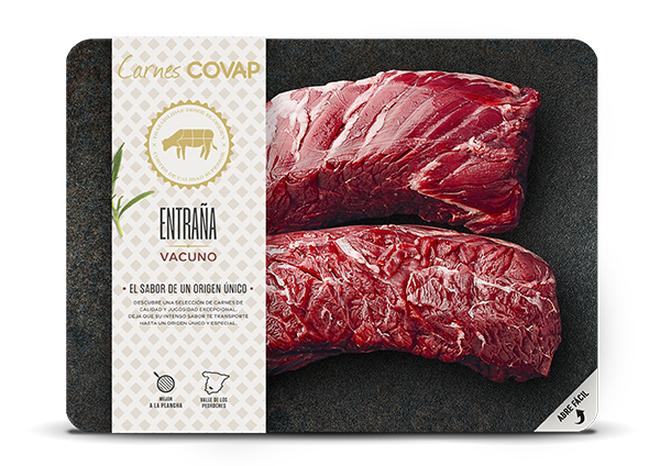 Corte de color rojo intenso que se caracteriza por su intenso sabor y textura jugosa. Pieza muy escasa, ya que cada animal sólo dispone de una. Pertenece al diafragma y se encuentra en la parte inferior del costillar. Ideal para preparar a la plancha, br